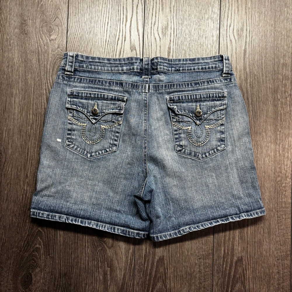 Cactus Creek Womens Y2K Denim Shorts Medium Wash Embroidered Pockets Size 14